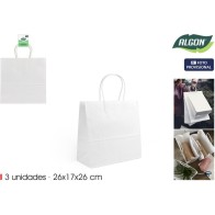 Set-3 Bolsa Papel Blanco 26x17x26cm Algon