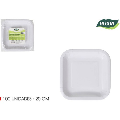 Set de 100 Platos Cuadrados Naturales para Eventos