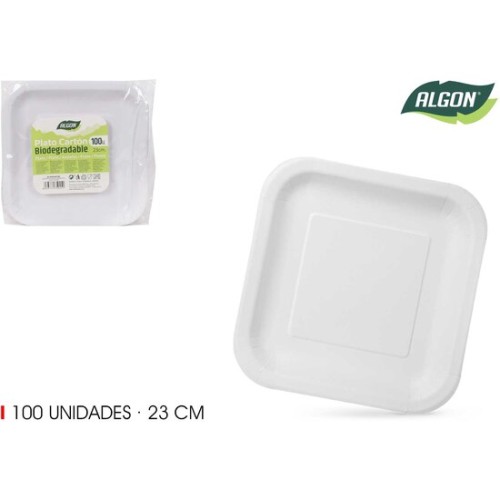 Set of 100 Square Paper Plates 23cm Algon