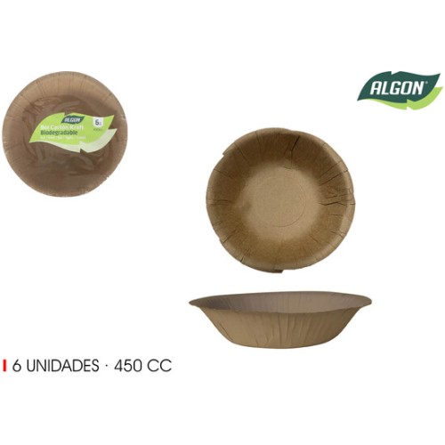 Set-6 Bol Cartón Kraft 450cc para Fiestas