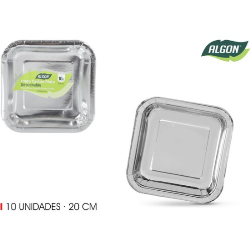 Set de 10 Platos Cartón Plata 20cm