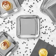 Set de 10 Platos Cartón Plata 20cm