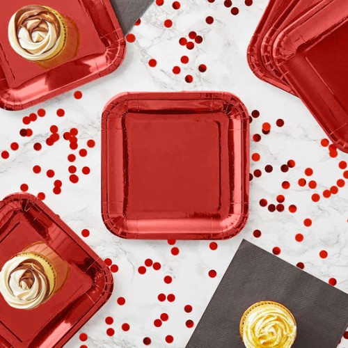 Set of 3 Red Square Paper Plates 26cm