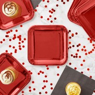 Set of 3 Red Square Paper Plates 26cm