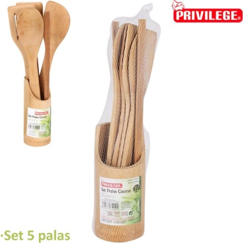 Bamboo Spatula Set with Stand for Cooking