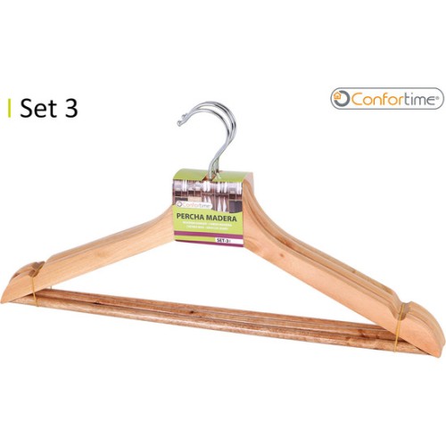 Set de 3 Perchas de Madera 43.5x23cm Confortime