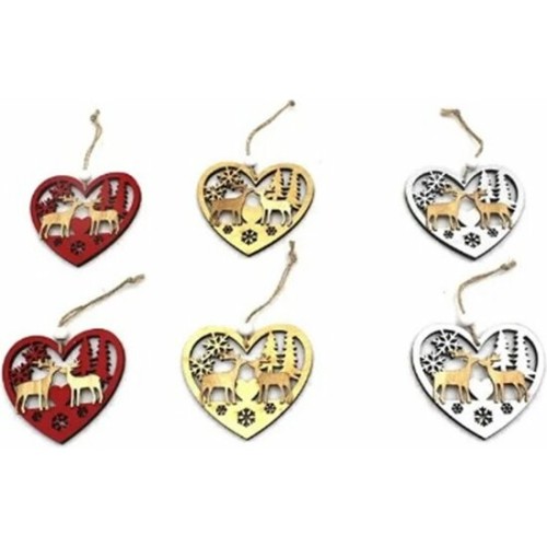 Heart Deer Hanging Decoration Set x2 8cm