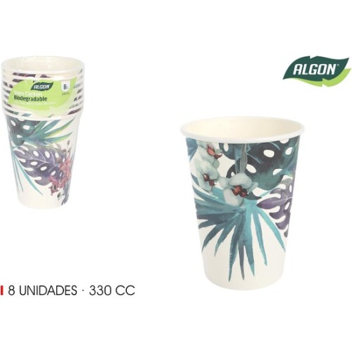 Set of 8 Tropic Cardboard Cups 330cc for Parties