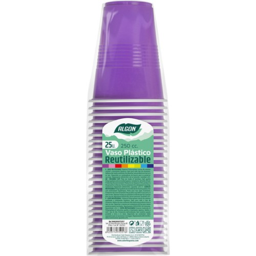 Set of 25 Fuchsia-White Cups 250ml