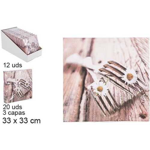 Set of 20 Fork Decorated Napkins 33cm