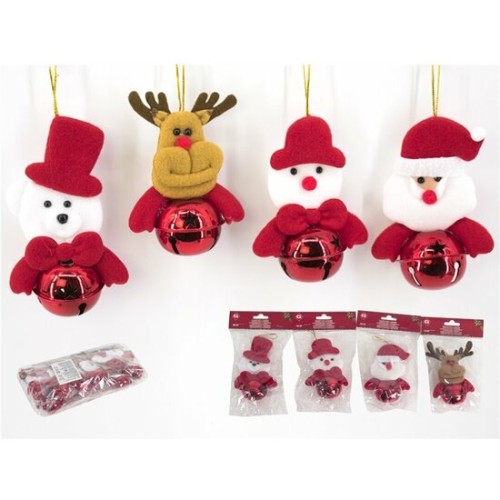 Colgante Cascabel Rojo 13cm Set de 4 - Decoración Festiva