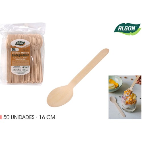 Set of 50 16cm Wooden Spoons Algon