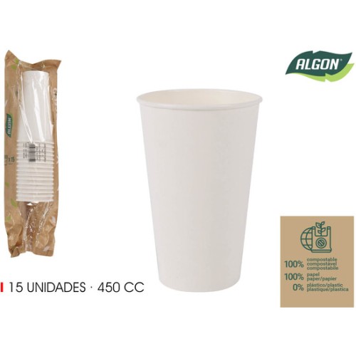 Set de 15 Vaso Blanco Cartón 450cc Algon