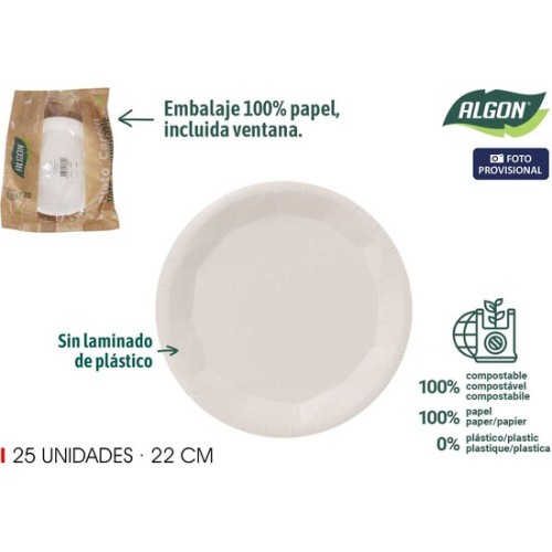 Set of 25 White Round Paper Plates 22cm - Algon