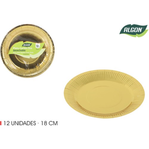 Set de 12 Platos de Cartón Oro Rojo