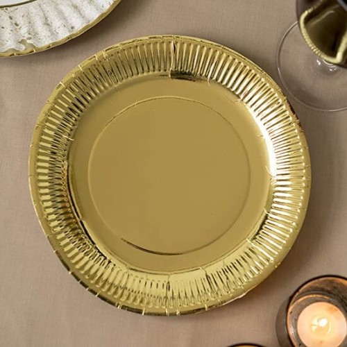Set de 12 Platos de Cartón Oro Rojo