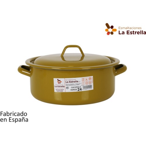 Green Enamel Casserole with Lid 24cm
