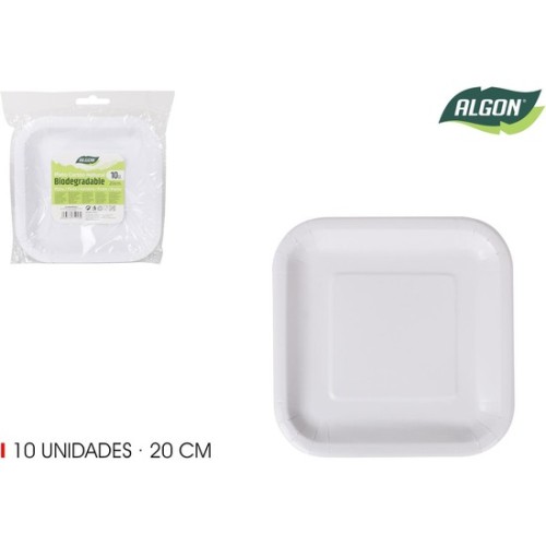 Set of 10 Natural Square Cart Plates 20 cm Algon