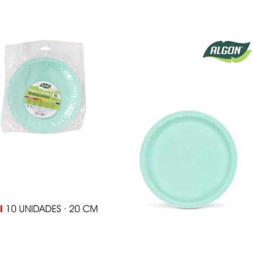 Set de 10 Platos de Cartón Aguamarina Soja 20cm Algon