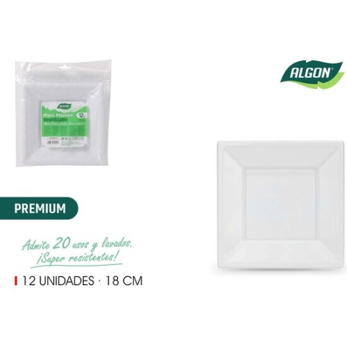Set de 12 Platos Cuadrados Plástico Premium 18cm Algon