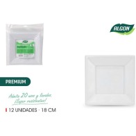Set de 12 Platos Cuadrados Plástico Premium 18cm Algon
