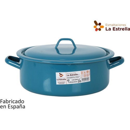 Cacerola Esmaltada con Tapa 28cm Color Turquesa