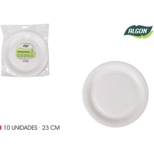 Set of 10 Round Paper Plates 23cm
