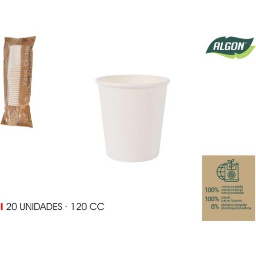 Set of 20 White Paper Cups 120cc Algon