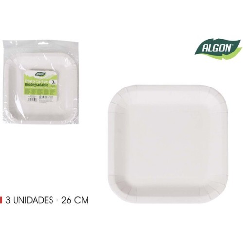 Set-3 Plato Carton Cuad. L/soja 26cm Algon