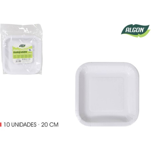 Set de 10 Platos de Cartón Cuadrados 20cm con Soja
