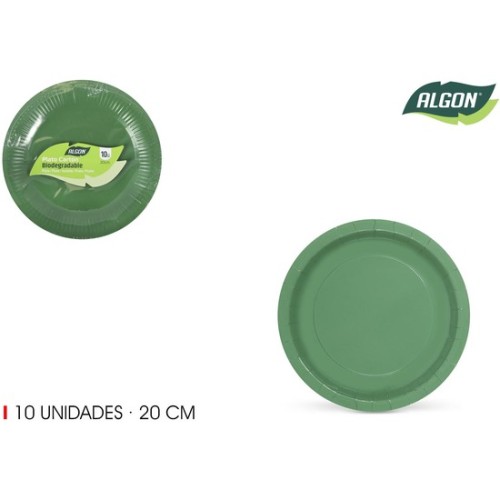 Set de 10 Plato Cartón Verde Soja 20cm Algon