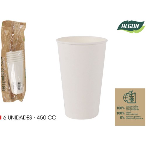 Set-6 Vaso Blanco Carton 450cc Algon