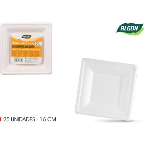 Set de 25 Platos Biodegradables Cuadrados 16cm