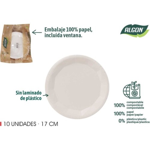Set of 10 White Cardboard Plates 17cm Algon