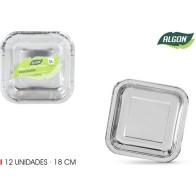 Set de 12 Plato Cartón Plata Cuad.18cm Algon