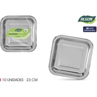 Set-10 Plato Carton Plata Cuad. 23cm Algon