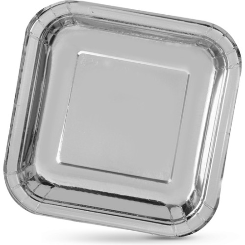 Set-10 Plato Carton Plata Cuad. 23cm Algon