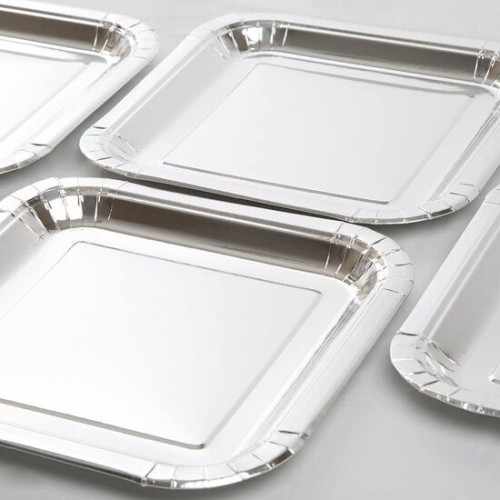 Set-10 Plato Carton Plata Cuad. 23cm Algon