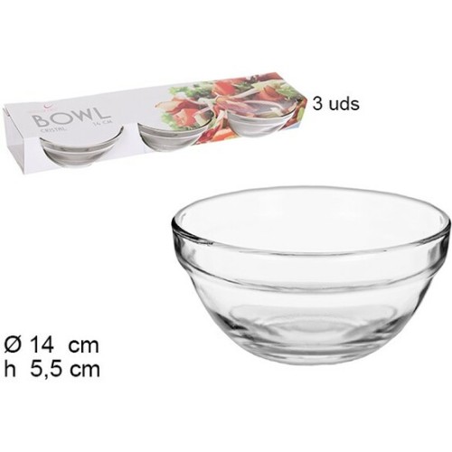 Set of 3 Elegant 14cm Glass Bowls