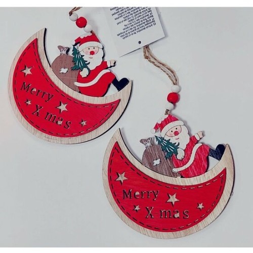 Half Moon Christmas Decoration with Santa Claus 12x12cm