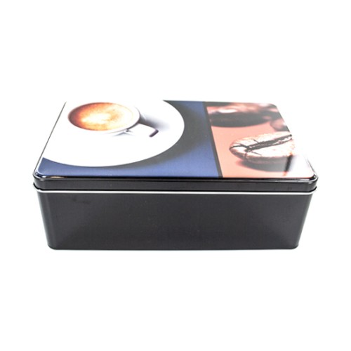 Rectangular Tin Box with Charming Coffee Cup Design