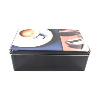 Rectangular Tin Box with Charming Coffee Cup Design
