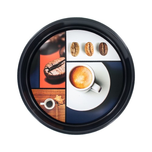 Round Sheet Metal Tray Cafe Cup Design 33cm
