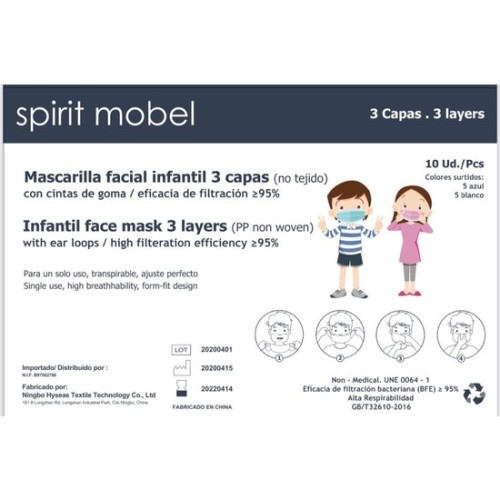 Mascarillas Faciales Desechables Infantiles 3 Capas 10 Unidades para Protección
