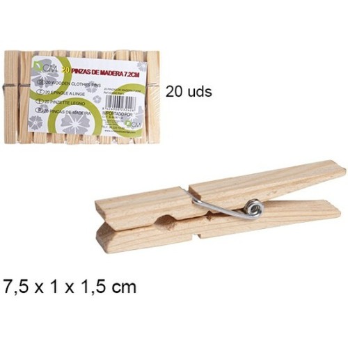 Wooden Clips 7.5cm Pack of 20