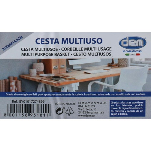 Cesta Multiusos 33x24x14.5cm Colors Dem