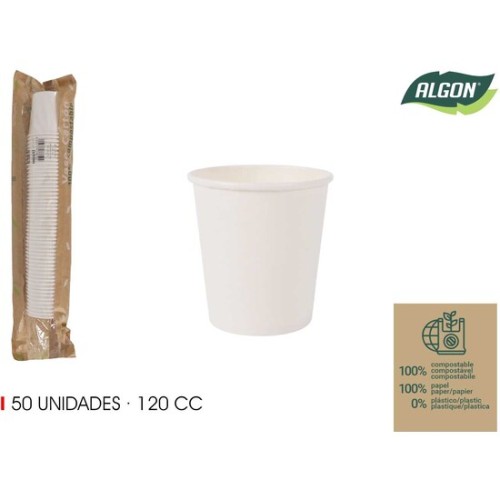 Set de 50 Vasos Blancos de Cartón 120cc para Eventos