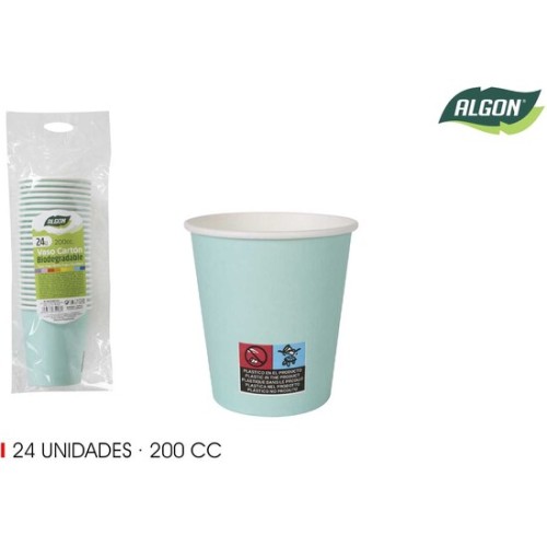 Set de 24 Vasos de Cartón Aguamarina 200cc Algon