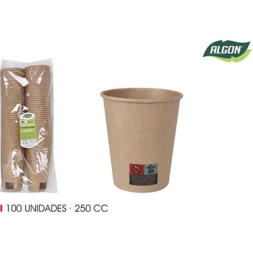Set de 100 Vasos Cartón Kraft 250cc