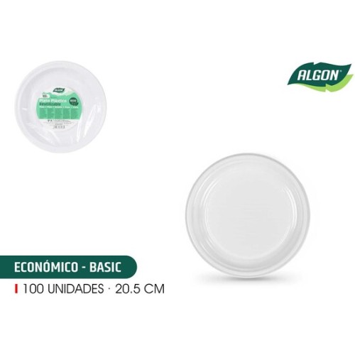 Set of 100 Round Plastic Plates 20.5cm